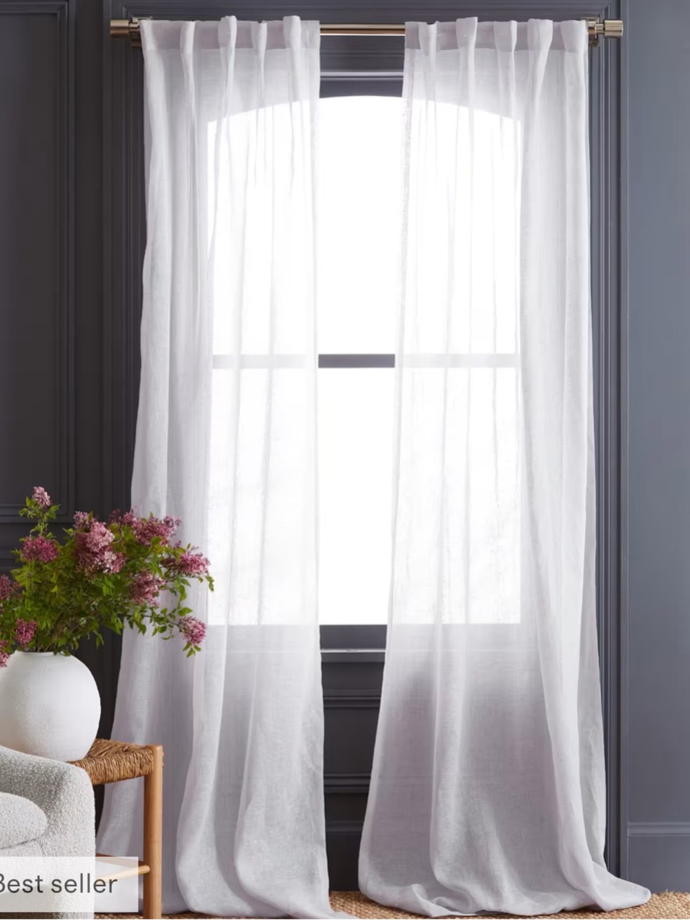 NEW QUINCE Set Of 4 48x84 European Linen Sheer Curtains White 8338